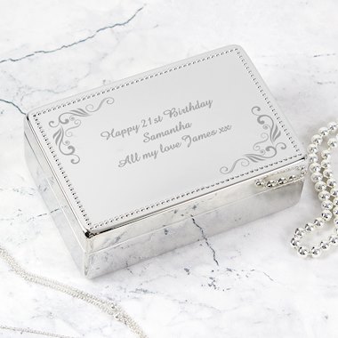 Personalised Swirl Rectangular Small Jewellery/Trinket Box