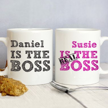 Personalised The Real Boss Sketch Mug Set