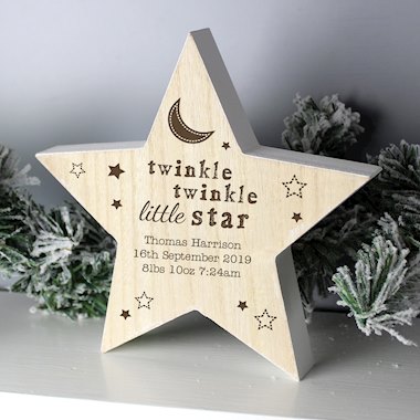 Personalised Twinkle Twinkle Rustic Wooden Star Decoration