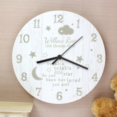 Personalised Twinkle Twinkle Shabby Chic Wooden Clock