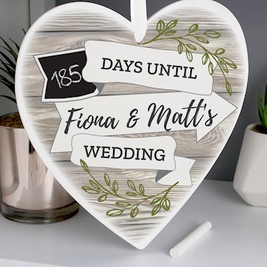 Personalised White Arrow Banner Chalk Countdown Wooden Heart Decoration