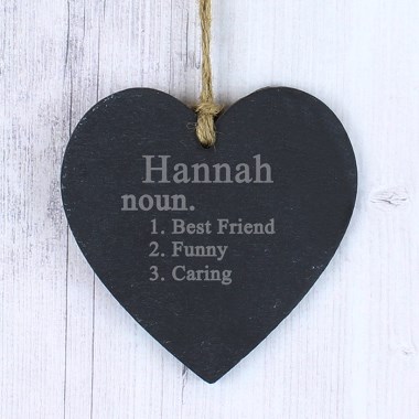 Personalised Word Definition Small Slate Heart Decoration